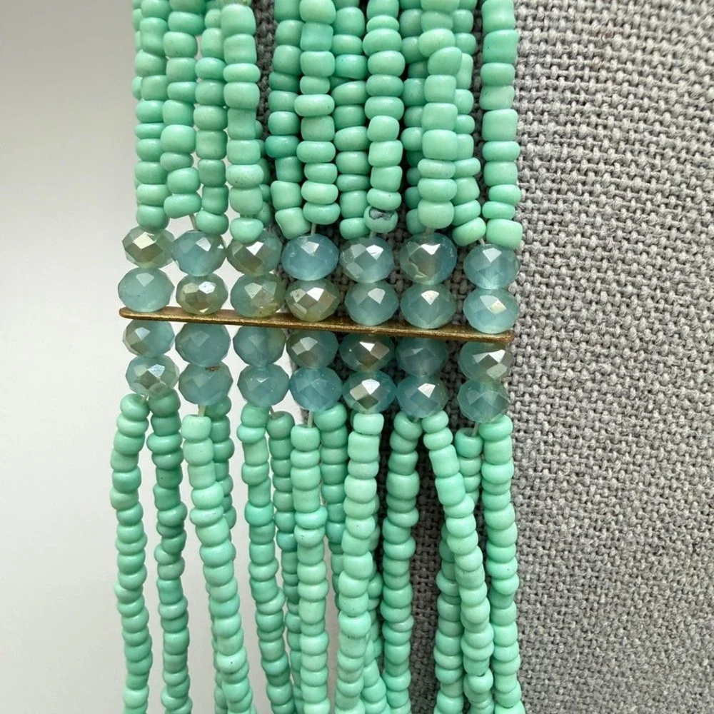 Mint‎ Green Seed Bead and Aqua Blue Bead Necklace 27